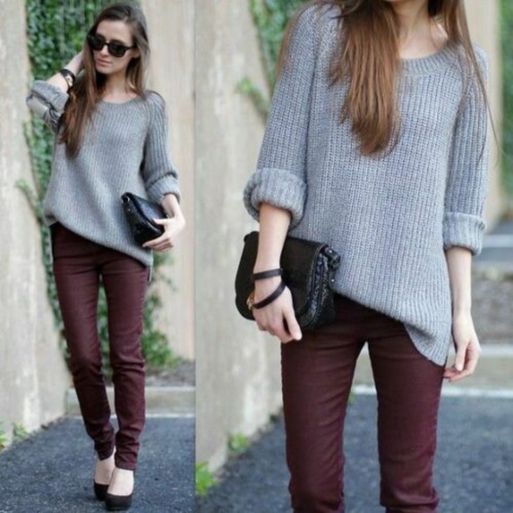 Zara Denim - Zara Coated Skinny Jeans Burgundy Denim Ankle Zip